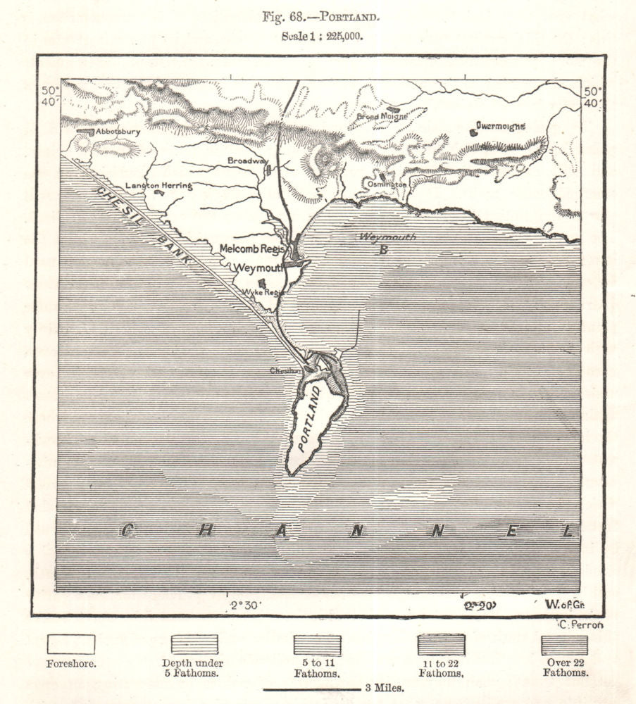 Portland. Chesil beach. Weymouth Melcombe Regis. Dorset. Sketch map 1885